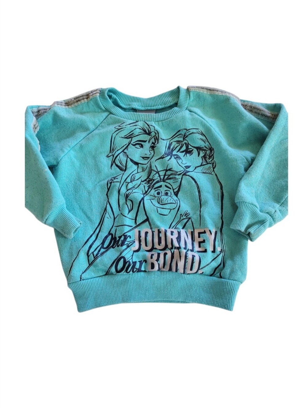 Frozen II Disney Aqua Blue Black Graphic Silver Sparkle Sweatshirt Size 3T